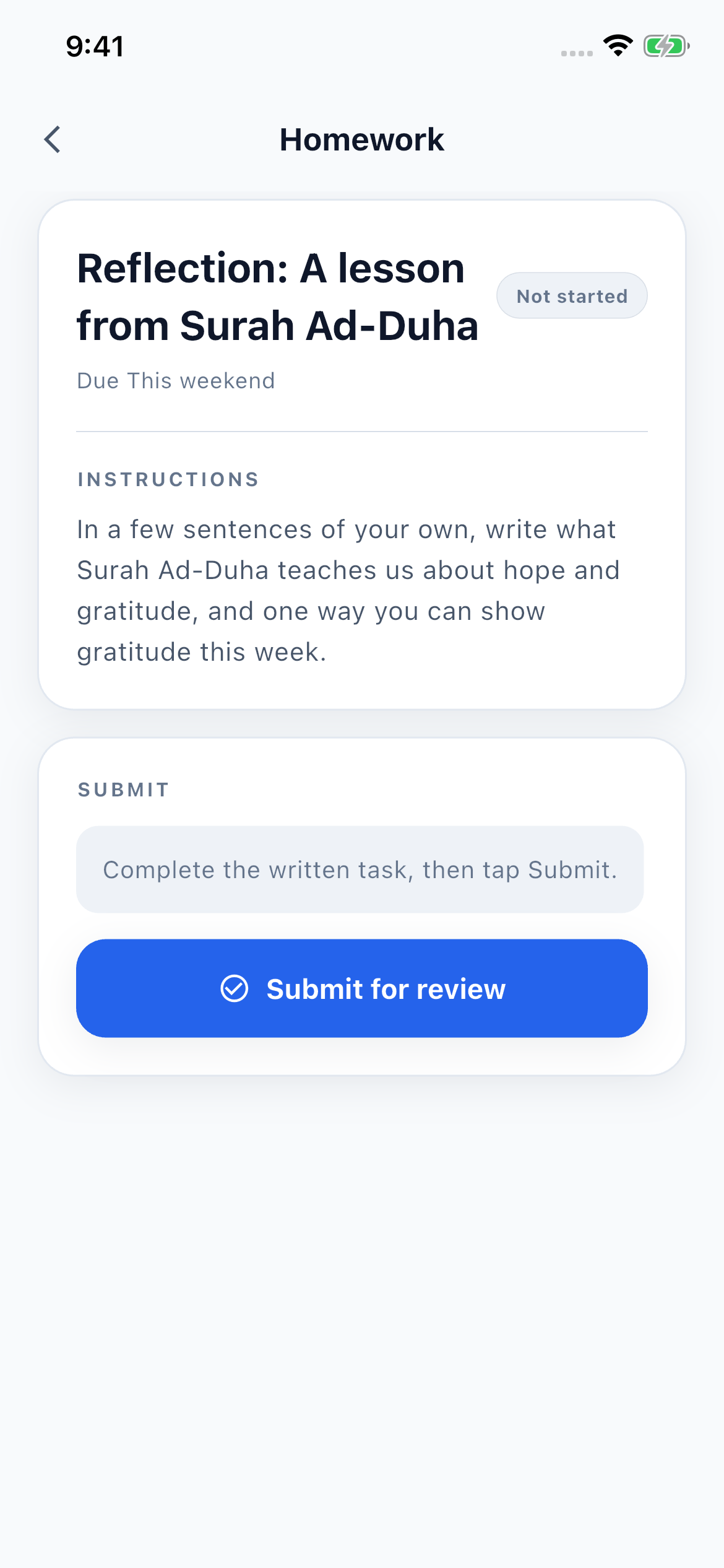 Layla submitting her homework