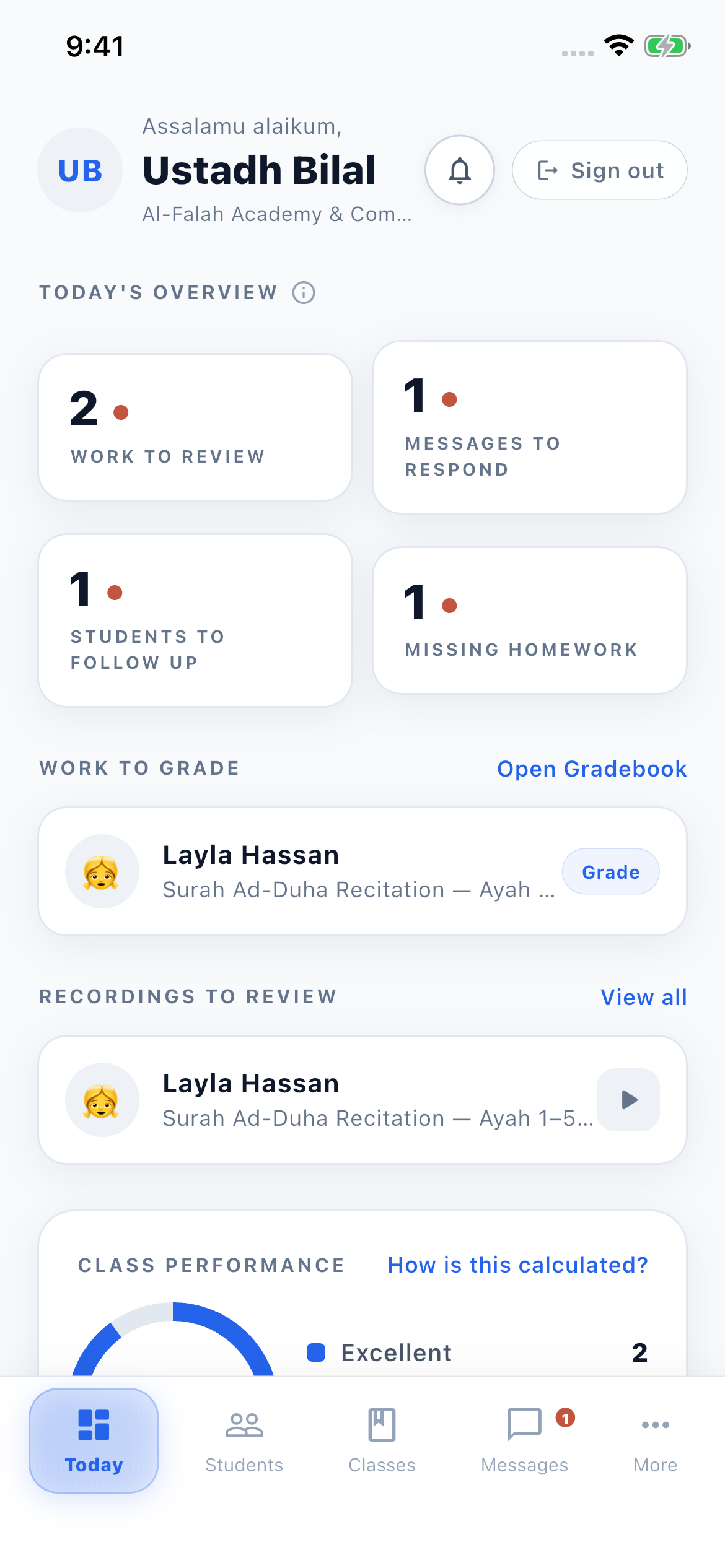 Teacher dashboard