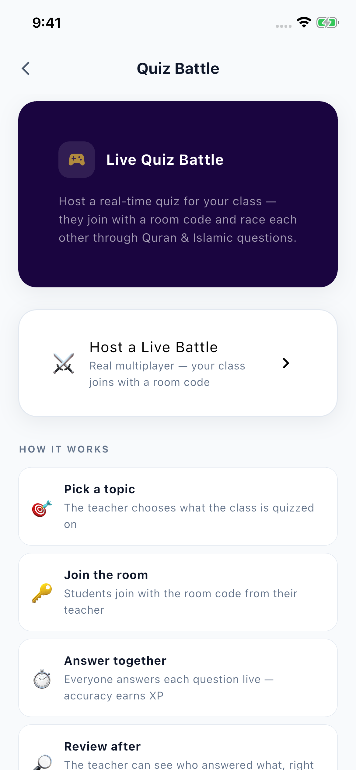 Live quiz with leaderboard